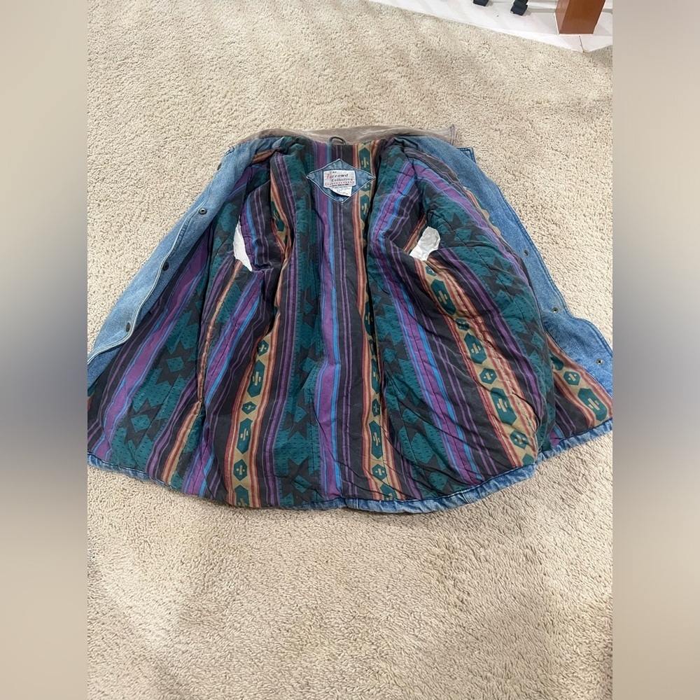 VINTAGE 80s & 90s INCROWD DENIM AND AZTEC THRASHED BARN JACKET, WOMEN SIZE L - Picture 15 of 15